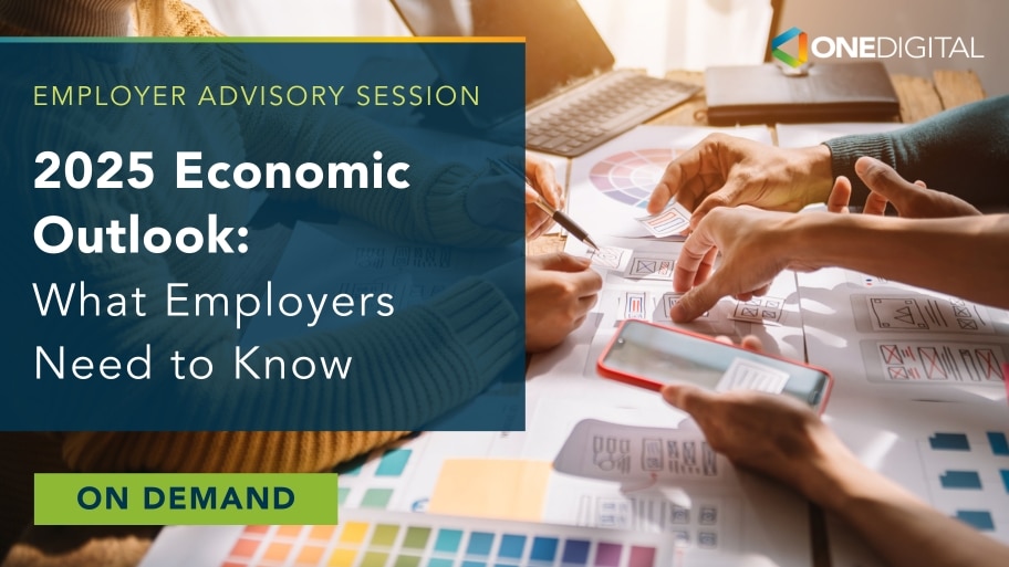 An image with overlaid text, "Employer Advisory Session: 2025 Economic Outlook – What Employers Need to Know."
