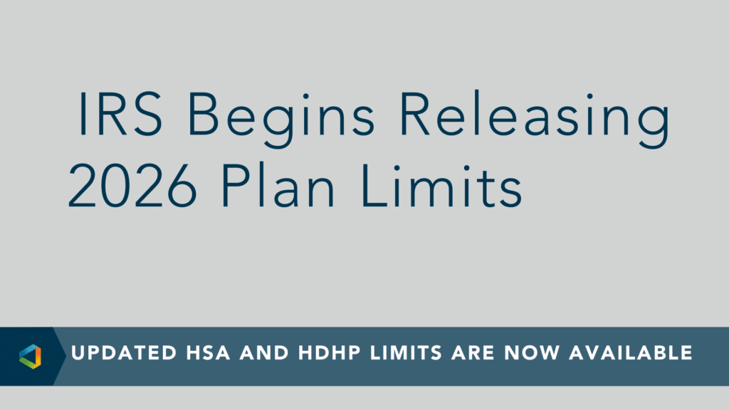 Gray background with navy text reading. "IRS begins releasing 2026 plan limits"